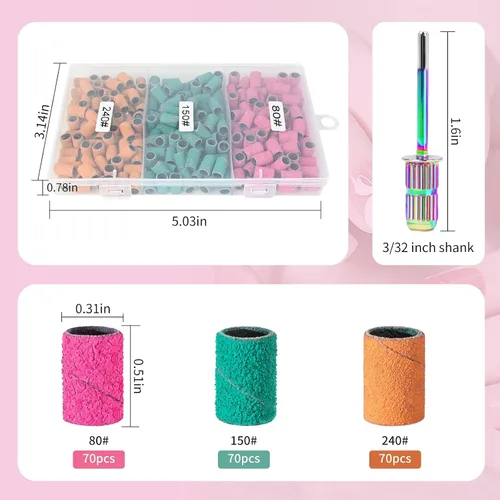 Miniatura 3 de Bandas de lijado para taladro de uñas, piezas de lijado para taladro de uñas KOYOPEPI 210 piezas, bandas de lijado de grano grueso y fino