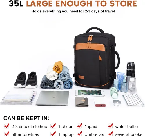 Miniatura 7 de LOVEVOOK Mochila de mano extra grande de 40 litros aprobada por aerolíneas con 4 cubos de embalaje para mujeres y hombres Negro - Mochilas de viaje
