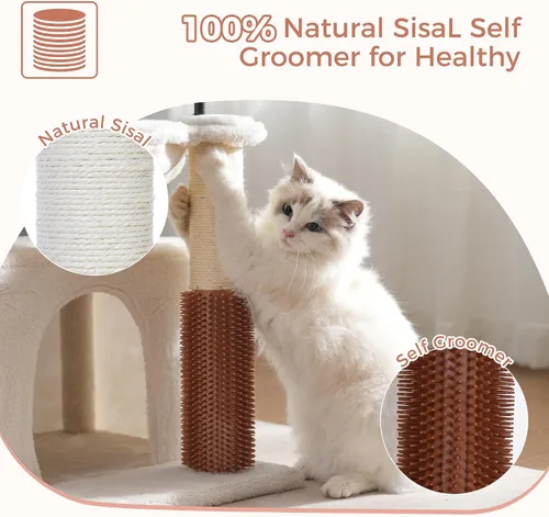 Miniatura 4 de Árbol para gatos pequeños de 32 pulgadas para gatos grandes, torre para gatos adultos con poste rascador, hamaca grande de 15.7 pulgadas y auto Beige