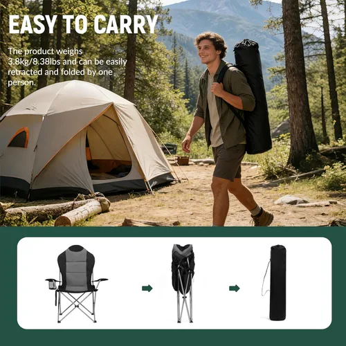Miniatura 6 de OUTSIDER Silla plegable de camping para adultos resistente – soporta 400 libras, silla portátil para exteriores con soporte para tazas, bolsillo