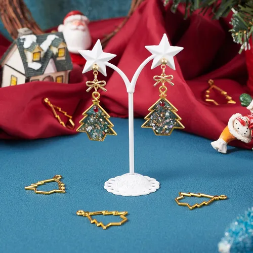 Miniatura 3 de Pandahall - 10 colgantes de bisel de aleación de árbol de Navidad con parte trasera abierta, 1.260 x 1.043 x 0.079 in, marco hueco, dijes colgantes