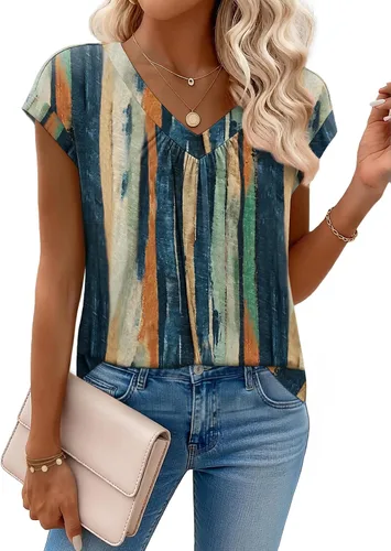 Miniatura 22 de Zeagoo Camisetas de manga corta con cuello en V para mujer, ropa de negocios, ropa de trabajo, ropa de moda