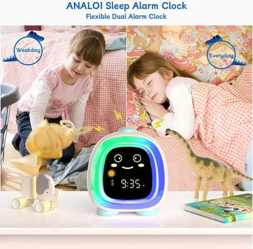 Miniatura 6 de Reloj despertador para niños, luz nocturna infantil con 3 niveles de brillo, 10 modos de color, luz nocturna, modo de repetición de alarma dual