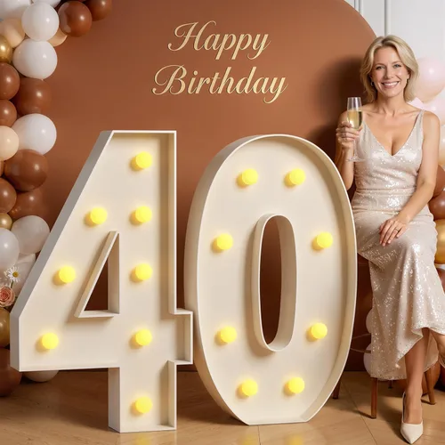 Miniatura 18 de Números de marquesina de 4 pies de alto, 4 pies de alto, números grandes iluminados 0 para 30, 40, 50, 60, decoración de fiesta de cumpleaños