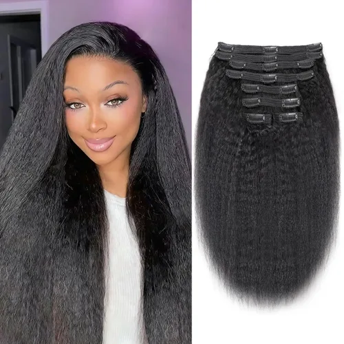 Miniatura 54 de Extensiones de cabello humano real con clip, 8 unidades, cabello humano Remy liso de seda suave natural, 4.23 oz, 20 pulgadas, negro natural #1B, 8