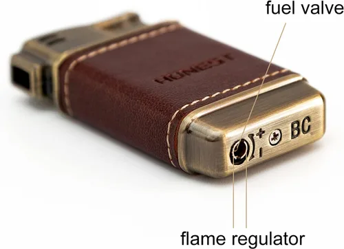 Miniatura 3 de Encendedor de tubo pequeño de cuero suave llama interior butano recargable (sin gas) (marrón)