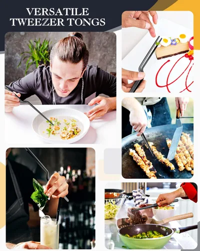 Miniatura 5 de Juego de pinzas de cocina de 10 pulgadas y pinzas compensadas, puntas dentadas de precisión, pinzas de chef profesional de acero inoxidable