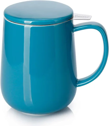 Miniatura 9 de Sweese Taza de té de porcelana de 20 onzas con infusor y tapa, taza de té grande para té suelto, apta para microondas y lavavajillas, aislada, Azul