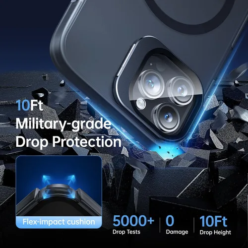 Miniatura 4 de Funda para iPhone 14 Pro, protección contra caídas de grado militar, compatible con MagSafe, soporte integrado y protector de lente de cámara, funda