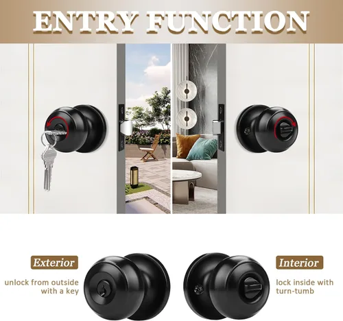 Miniatura 3 de Probrico - Picaporte redondo para puerta con cerradura de seguridad, sin llave, para privacidad y paso, color negro Disponible-609BK, Negro