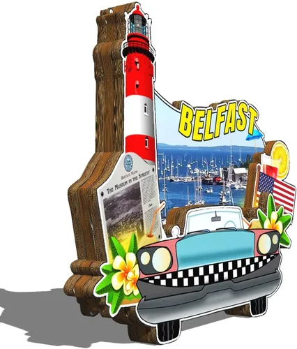 Miniatura 2 de Belfast Maine - Imán de madera para nevera, diseño 3D, para viajes, coleccionables, recuerdos, decoración hecha a mano