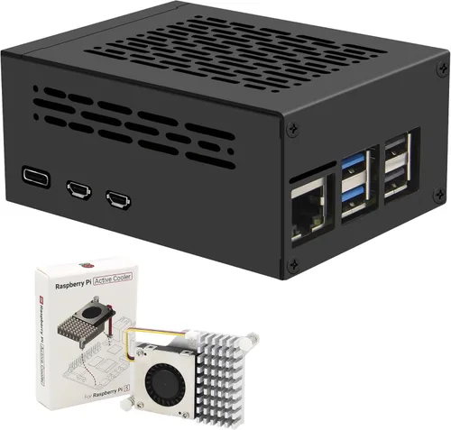 Geekworm Funda de metal PCIe P579 con enfriador activo oficial Pi 5 para Raspberry Pi 5, soporte superior M.2 NVMe HAT X1001/X1004/X1003/X1015/X1000