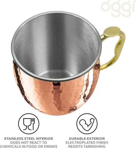 Miniatura 3 de Oggi Taza de mula chapada en cobre martillado de Moscú con mango EZ-Grip, 18 onzas