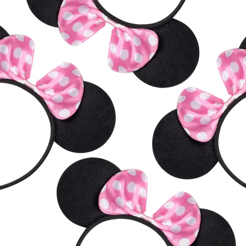 Miniatura 7 de CrushJoy-US 20 piezas de orejas de Mickey y Minnie Mouse, color sólido negro y lazo rosado, diadema para niños y niñas (rosado y negro)