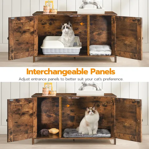 Miniatura 7 de HOOBRO Gabinete para Caja de Arena, Mueble para Caja de Arena de Gato con Divisor Removible, Mueble Grande para Caja de Arena Oculta, Casa de Madera