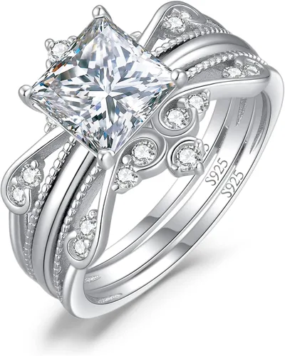JewelryPalace Anillo de compromiso estilo vintage con circonita cúbica de 2 quilates de corte princesa para mujer, anillo de compromiso clásico de