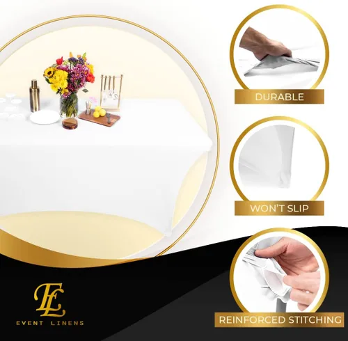 Miniatura 4 de Mantel cubremesa elastizado, rectangular, de 6 ft, de lino de lycra ajustado, para cubrir la mesa de DJ, artesanos, vendedores, bodas, fiestas