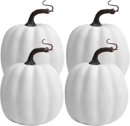 Miniatura 6 de WESAPPINC Calabazas artificiales, 12 calabazas falsas blancas surtidas, calabazas grandes de cosecha sintética para otoño, Acción de Gracias