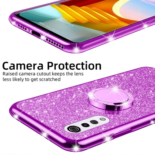 Miniatura 2 de nancheng Funda de teléfono con purpurina para LG Velvet 5G (LM-G900)/LG Velvet 5G UW Funda de TPU suave con anillo giratorio de 360°, funda