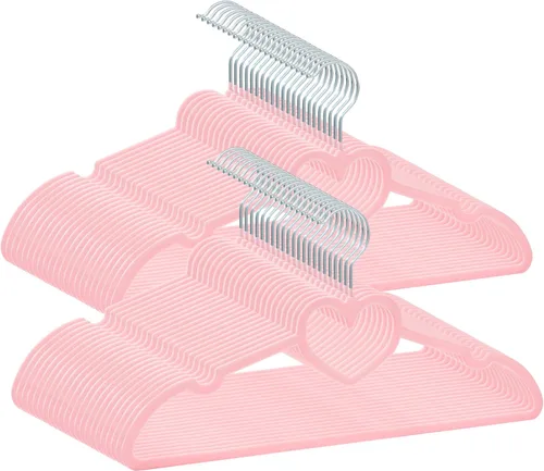 Paquete de 50 perchas de terciopelo rosa, perchas antideslizantes de 16 pulgadas para adultos, colgador de ropa delgado con gancho giratorio de 360