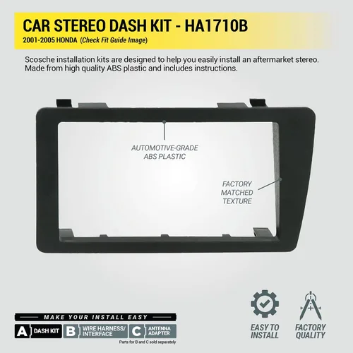 Miniatura 4 de Scosche HA1710B - Kit de instalación de radio doble DIN para salpicadero compatible con Honda Civic 2001-05 selecto, kit de instalación estéreo
