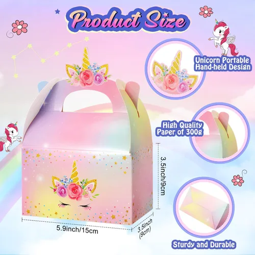 Miniatura 4 de Leinuosen Cajas de regalo de unicornio – Cajas de dulces con temática de arcoíris para niñas y niños decoración de fiesta de cumpleaños