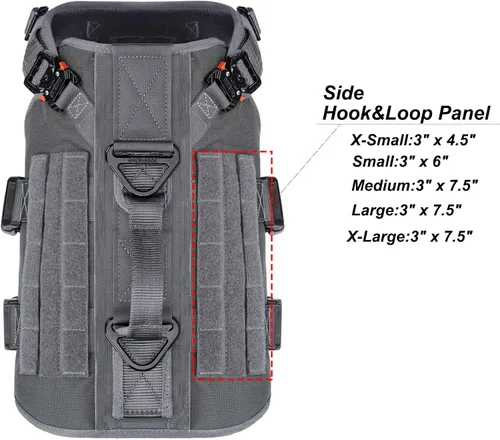 Miniatura 4 de ICEFANG GN3 Arnés táctico para perros con 6 hebillas, chaleco Molle con asa, cobertura de 3/4 del cuerpo, panel de velcro para parche de Gris wolf