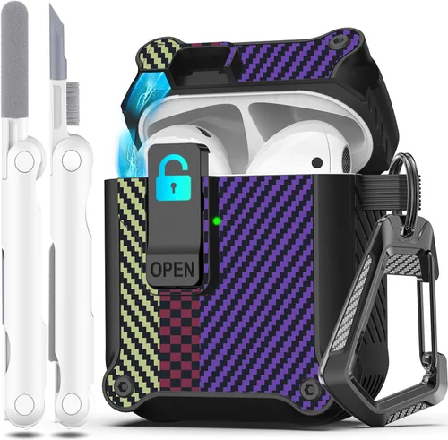 Miniatura 25 de R-fun - Funda para audífonos compatible con AirPods de 4.ª generación 2024, cubierta protectora de expulsión automática a prueba de caídas, puerto