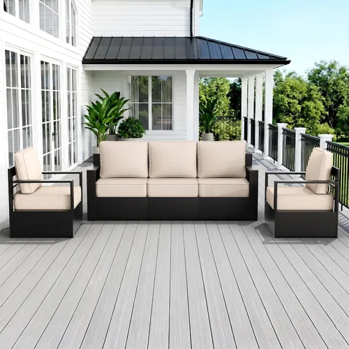 Miniatura 36 de Muebles de Patio al Aire Libre de Aluminio, Sillas de Metal para Todo Clima con Cojines de 6 Pulgadas de Grosor, Asiento Profundo para Jardín, Beige