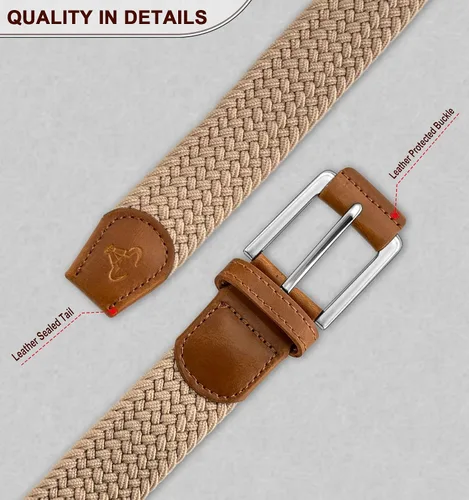 Miniatura 6 de BULLIANT Cinturón para hombre, paquete de 2, cinturón elástico trenzado para hombre, pantalones de caza, pantalones de mezclilla, 1 38 pulgadas
