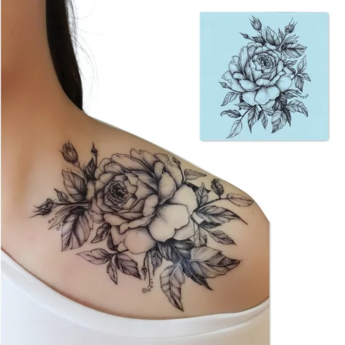 DaLin 4 hojas de tatuajes temporales para hombres y mujeres colección de flores (negro rosa)