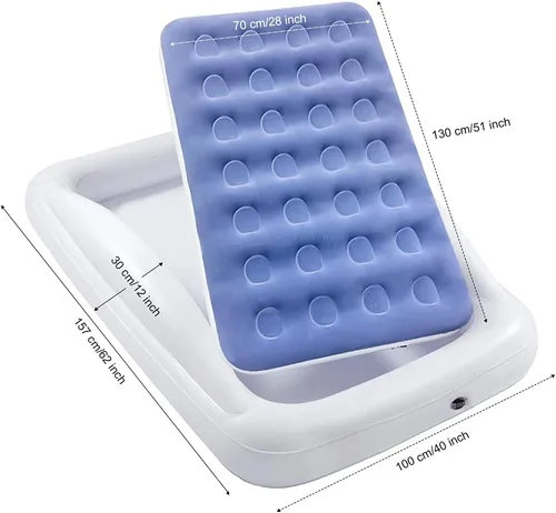 Miniatura 8 de Cama de viaje inflable para niños Fahuac, juego de colchón de aire para niños pequeños, cama hinchable portátil con barandillas y bomba eléctrica