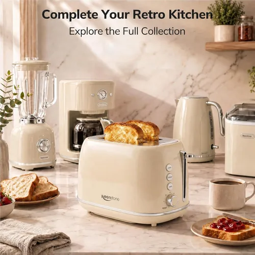 Miniatura 8 de Tostadoras de 2 rebanadas de acero inoxidable retro con bagel, función de cancelar, descongelar y 6 ajustes de tostado de pan, tostadora de bagel