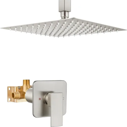 Miniatura 17 de Heyalan Juego de grifo de ducha cuadrado de acero inoxidable para baño, sistema de ducha tipo lluvia con una manija, kit de acabado de ducha de una