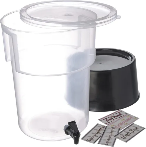 Miniatura 9 de Carlisle FoodService Products Dispensador redondo de bebidas Dispensador de bebidas con espita para catering, plástico, 3 galones, transparente