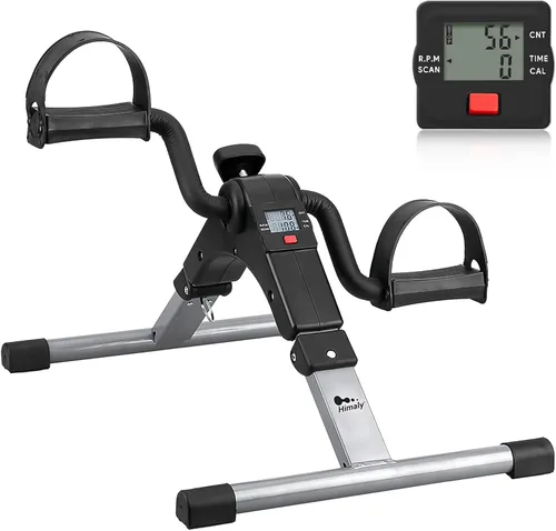 Ejercitador de pedal plegable - Mini bicicleta estática con pedales para debajo de escritorio con pantalla LCD para entrenamiento de brazos y