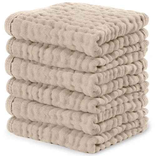 Comfy Cubs - Toallitas de muselina para bebé, paquete de 6 paños suaves de algodón de 6 capas, para piel sensible, 10 x 10 pulgadas, tamaño grande,