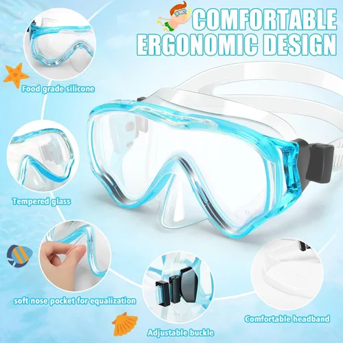 Miniatura 9 de Juego de esnórquel para niños, juego de máscara de esnórquel seca completa para adultos, protección antivaho, unisex, vista panorámica HD