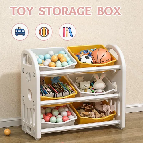 Miniatura 3 de Organizador de almacenamiento de juguetes para niños, estantes de 3 niveles, organizador de almacenamiento multifuncional para niños con 6