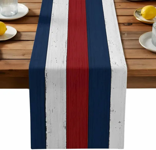 Miniatura 44 de Ocean Hues Farmhouse - Camino de mesa de lino y algodón, estilo retro, con textura de madera de granero rústica, degradado, azul, gris, Azul