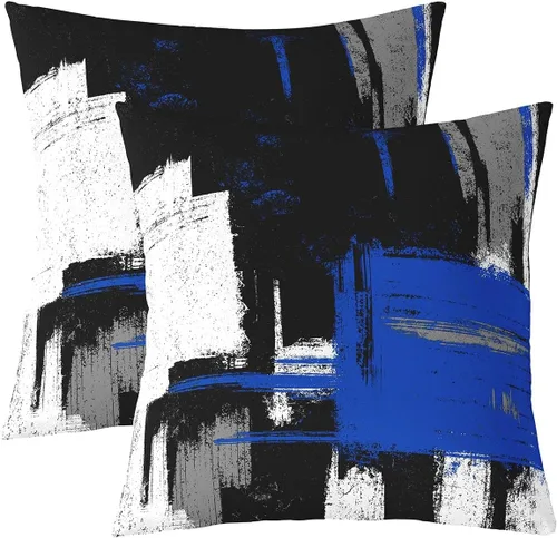 Miniatura 40 de Juego de 2 fundas de almohada abstractas de 16 x 16 pulgadas para niños, niñas, adolescentes, decoración de dormitorio, moderna a rayas, decoración