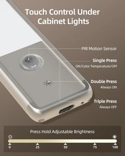 Miniatura 3 de EZVALO Iluminación debajo del gabinete de 16.5 pulgadas, 3 temperaturas de color, luz recargable con sensor de movimiento de 4000mAh para Gris
