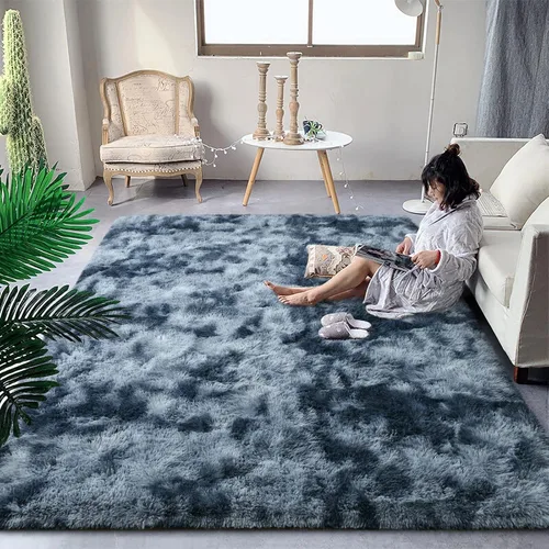 Miniatura 37 de DweIke Alfombras Shag Esponjosas Azules para Dormitorio Sala de Estar, 5x8 Grande Suave Felpa Tie-Dye Azul Cielo para Niñas y Niños, Alfombra Azul