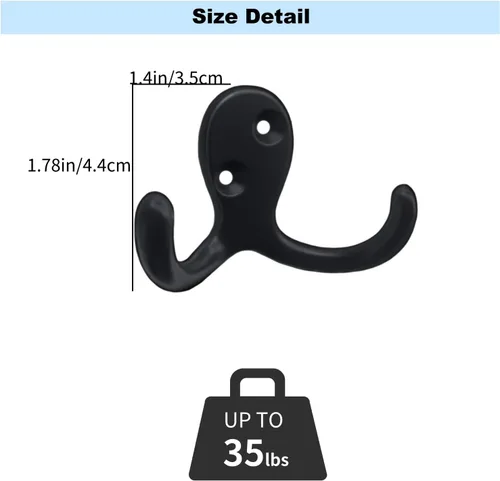 Miniatura 2 de Kruodop Paquete de 10 Ganchos de Pared Montados en Pared Ganchos para Abrigos para Colgar Resistentes, Ganchos Negros para Toallas, Colgador