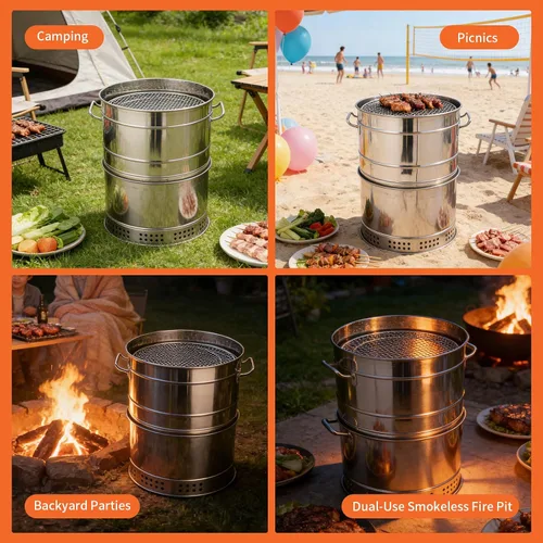 Miniatura 7 de Barril Para Asar Carne - Parrillas de carbón portátiles grandes con gancho en S a la parrilla con clip de pescado inoxidable 360° sin humo al aire