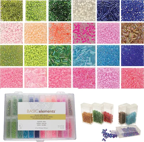 Miniatura 4 de The Beadsmith Basic Elements - Cuentas de vidrio para semillas, varios colores de 6/0 redondas, aproximadamente 2,350 cuentas, 24 cajas abatibles