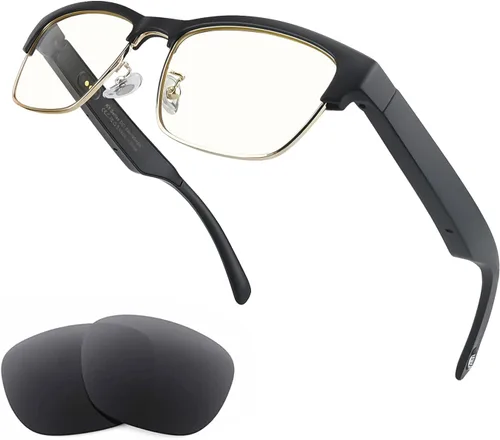 Lentes inteligentes de audio Bluetooth – Lentes de luz azul para mujeres y hombres, sonido de oído abierto con micrófono y altavoces, filtro de luz