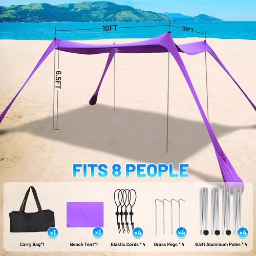 Miniatura 2 de Tienda de campaña familiar para playa, toldo para el sol, tienda de campaña de playa grande desplegable, estabilidad, 4 postes con bolsa
