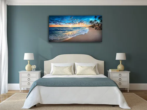 Miniatura 3 de Jiuqinghua Impresiones en lienzo para pared, pinturas de paisaje oceánico de playa azul, 1 panel, puesta de sol, olas del mar, decoración de pared