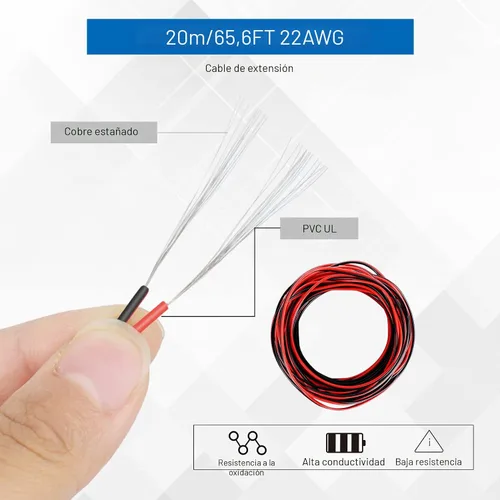 Miniatura 3 de Cable de extensión LED AWG de calibre 22 de 65.6 pies y 12 conectores de cable de 3 vías, conector en T de bajo voltaje, conectores de cable